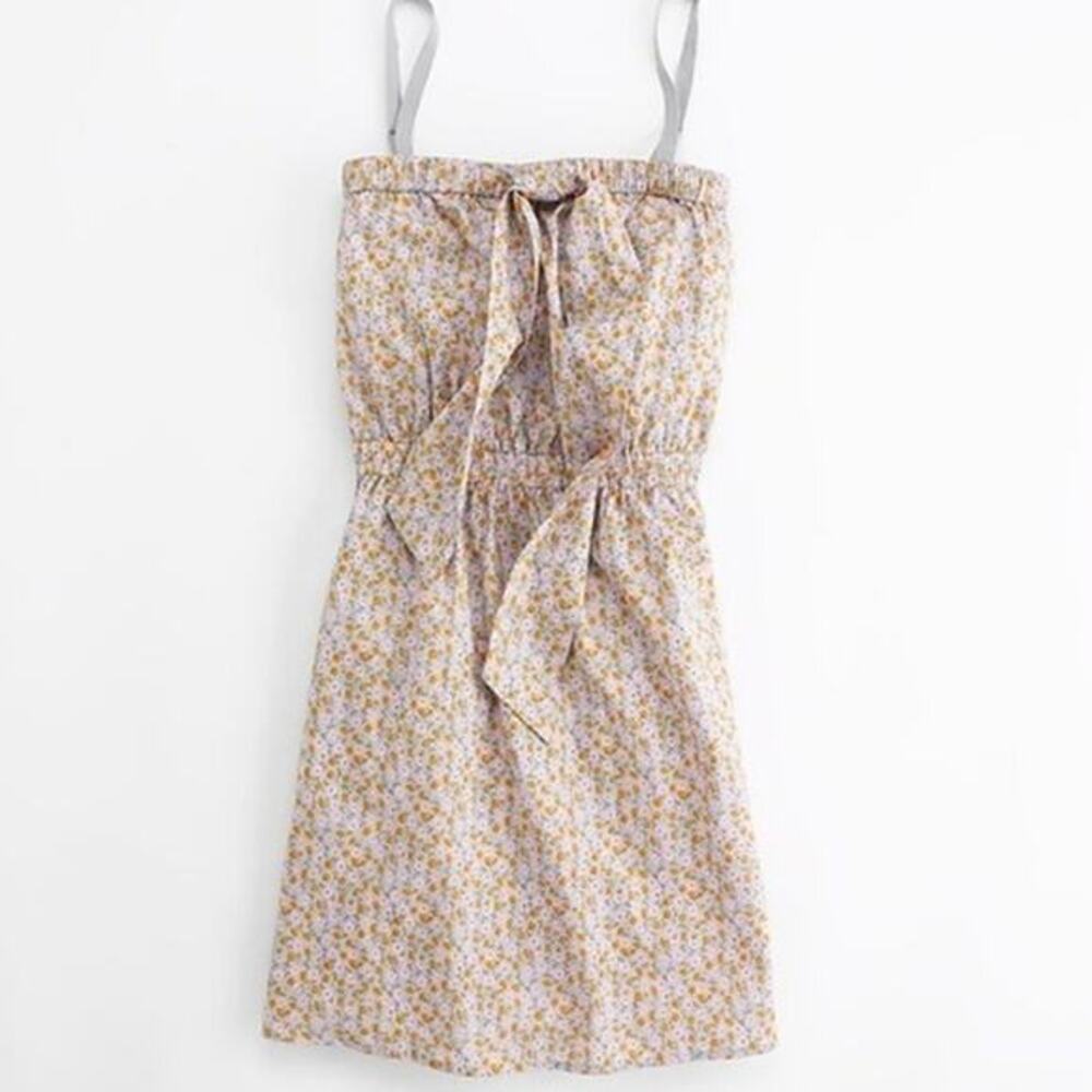 New J. Crew Sundress Sz S Grey Pink Floral‎ Adjustable Straps Bow Tie Pockets